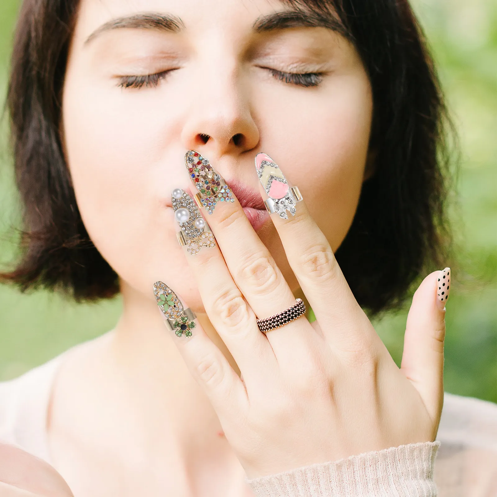 

12pcs Decor Nail Art Charms Stylish Manicure Charm Open Rings Manicure Finger Ring Fashion Jewelry For Wedding Prom Decor