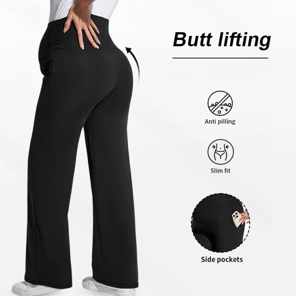 سروال بطبقة أساسية للحمل، سروال يوجا للأمهات مع قطع واسعة وخصر عالي داعم للأمهات المتوقعين #2