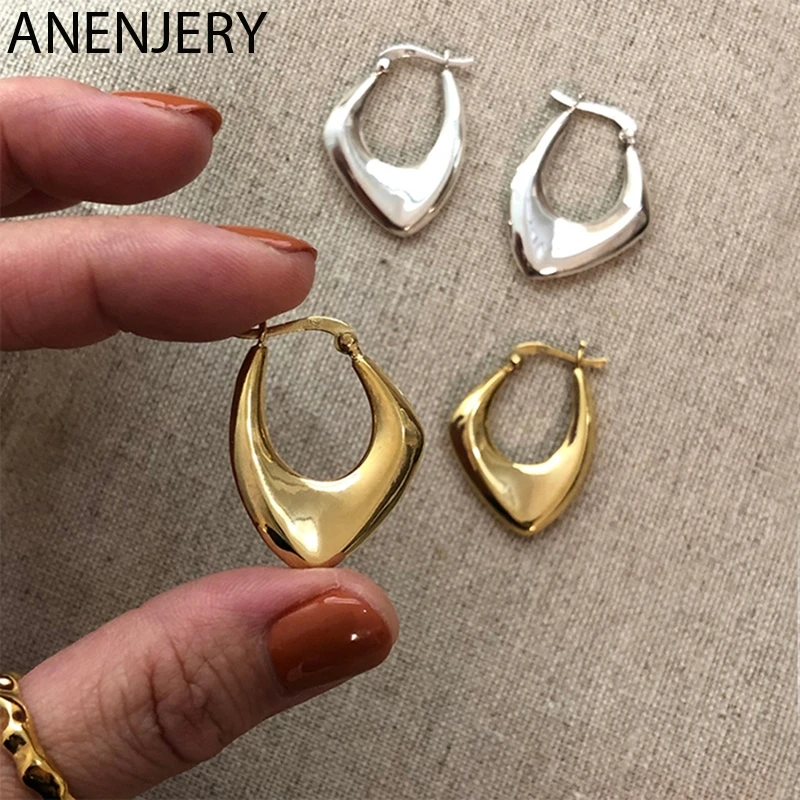 ANENJERY Silver Color Geometric Hoop Earrings for Women Men Irregular Earrings Daily Jewelry 2022 New