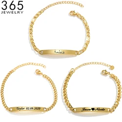 Customized Letters Date Nameplate Chain Bracelets for Men Women Stainless Steel Adjustable Engraved Couple Bracelet Jewelry Gift