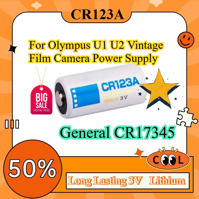 Long Lasting 3V CR123A  Lithium Cell Battery Compatible With Olympus U1 U2 Vintage Film Camera Power Supply