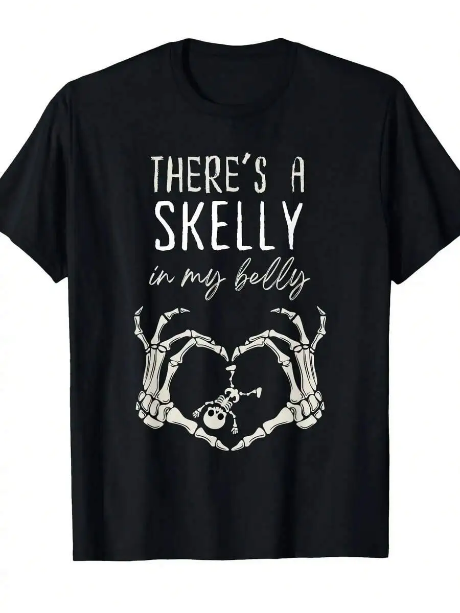 Interesting Head 'There's A Skull In My Belly' 100% Cotton Trendy Y2K Short-Sleeve Tee-Soft, Quick-Drying, Moisture-Wicking;
