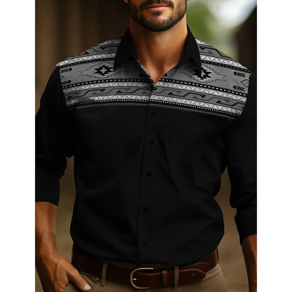 Herren Vintage Totem elegante Mode Herren klassisches Hemd vier Jahreszeiten wesentliche lässige Revers Button-Down-Hemd Business-Kleidung