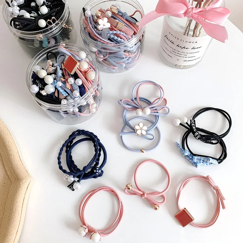 50/12PCS  Women Elastic Hair Ties Pearls Fashion Girls Scrunchies Ponytail Holder Rubber band Hair Rope Hair Accessories