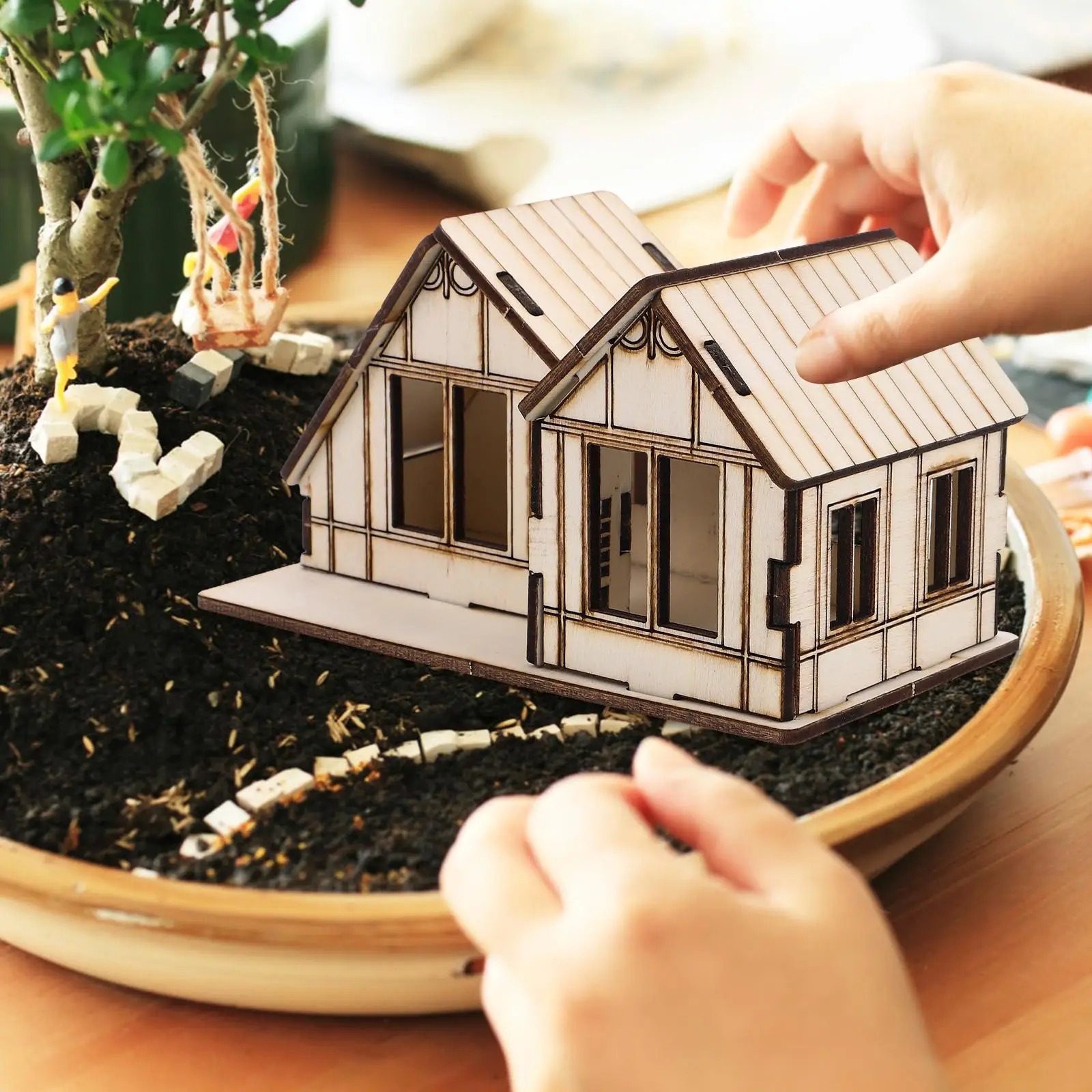 Casa da costruzione con tavolo in sabbia Case in miniatura per artigianato Giocattolo Casette piccole Modello piccolo in legno