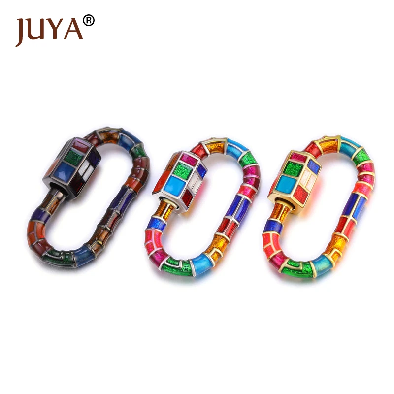 JUYA Copper Enamel Screw Clasps Oval Rainbow Lock Carabiner Jewelry Findings Women Hand Made Necklace Accessory