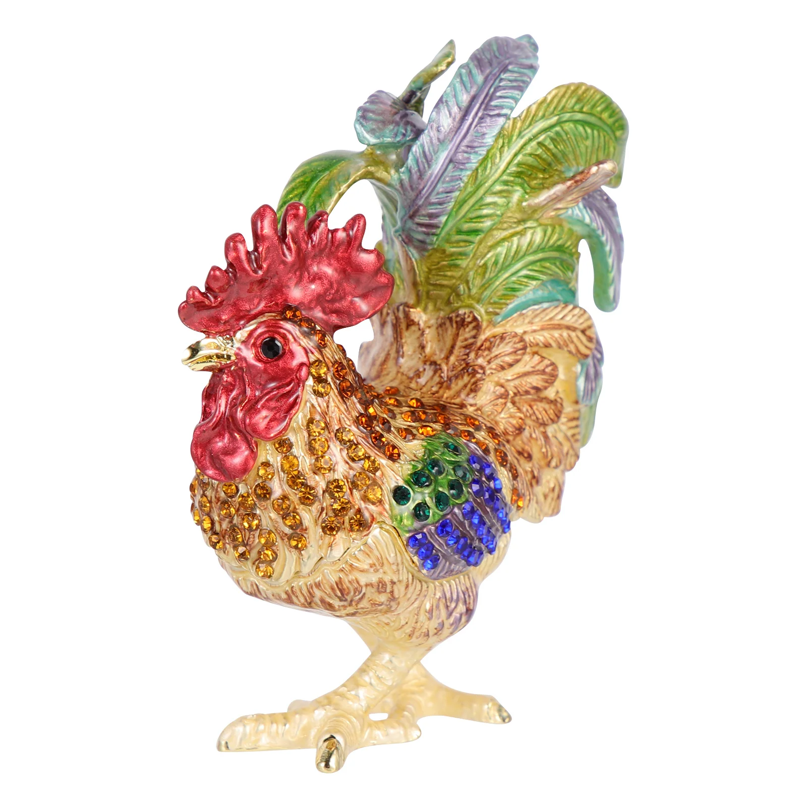 Zodiac Rooster Jewelry Box Golden Animal Trinket Case For Jewelry Storage Desktop Decor Alloy Statue Organizer