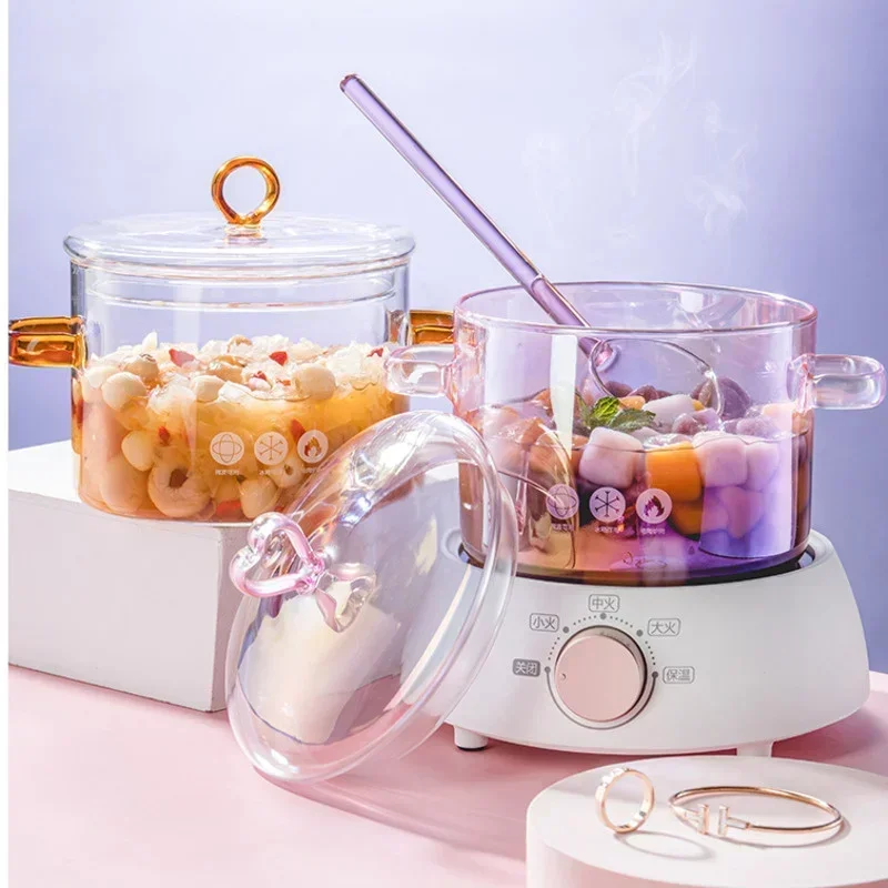 

%a Dazzle Pink Cooking Pots Transparent Glass Kitchen Pans Love Cover Soup Pot
