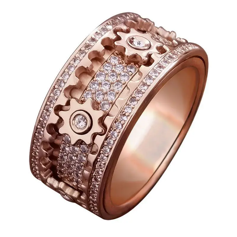 Encrusted zircon gear rotating ring men's and women's fashion jewelry luxury wedding holiday souvenir gift