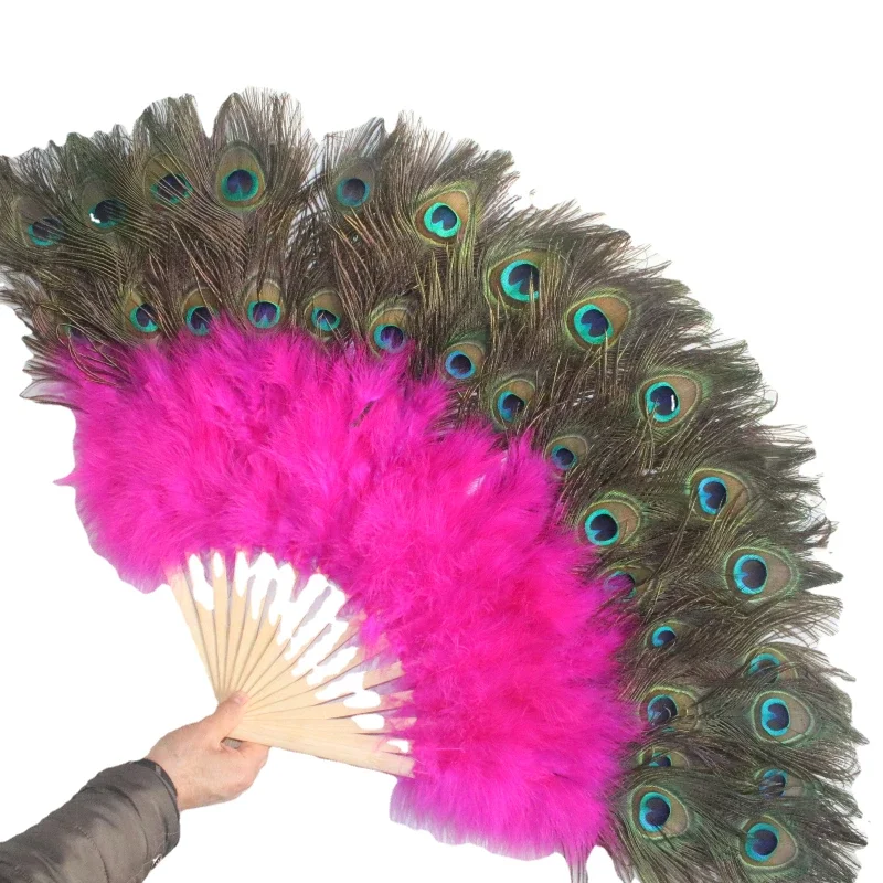 15 bones Large Peacock Feather Fan Flapper Folding Fan Dance Costume Accessory Burlesque Fans