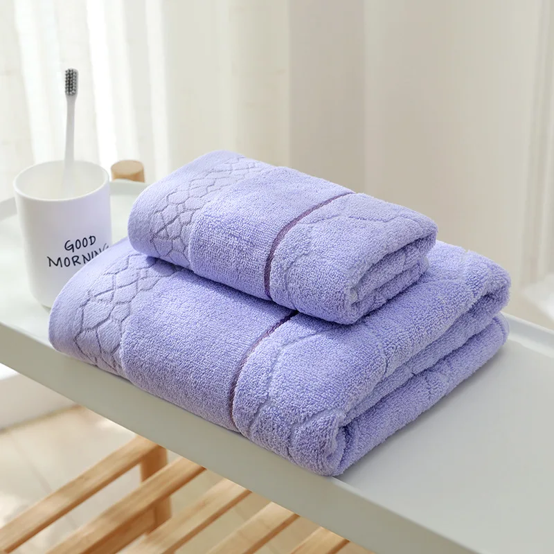 

2pcs Lilac Pure Cotton Towels Set Solid Color Minimalist Hotel Adult Bath Towel Quick Drying Thick Soft Face Towel Hotel Spa Use