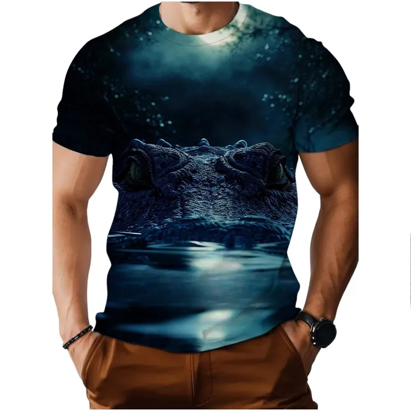 Crocodile 3d Printed Summer Men's Short Sleeve Fashion Personality Outdoor Casual Sports Quick Drying Casual Everyday T-Shirt