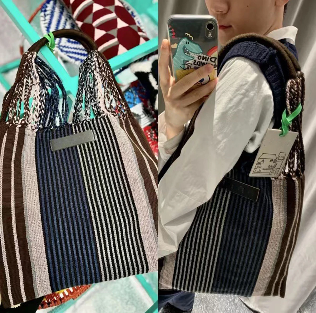 

Large Striped Tote Bag for Women, Canvas Woven Shopping Bag, Spacious Work Tote & Grocery Bag