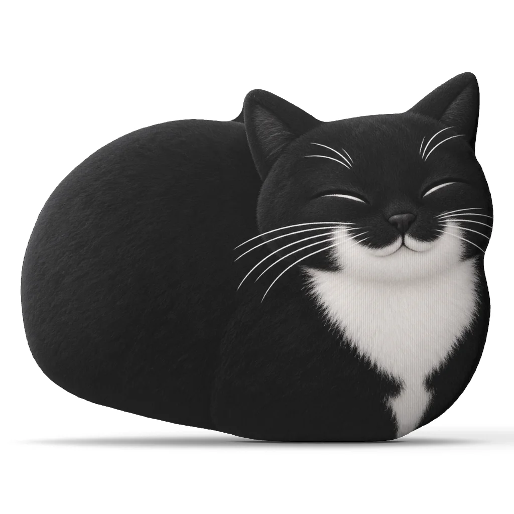 Sleepy Tuxedo Cat Drawing Shaped Pillow Cushion Irregular Stuffed Throw Pillows for Sofa Home Decoration Gift