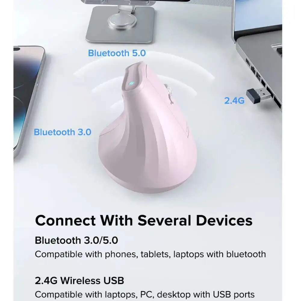 

2.4G&Bluetooth WirelessDual-mode Mute Ergonomic Vertical Mouse Office Home Healthy Gaming Optical Mice For Laptop Desktop PC
