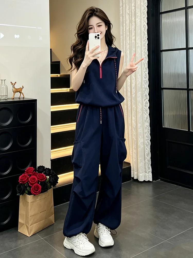 

Korean Style Casual Elegant Women's Two-Piece Set Summer New Fashion Slimming Top Wide Leg Pants Ensemble Comfortable High Waist