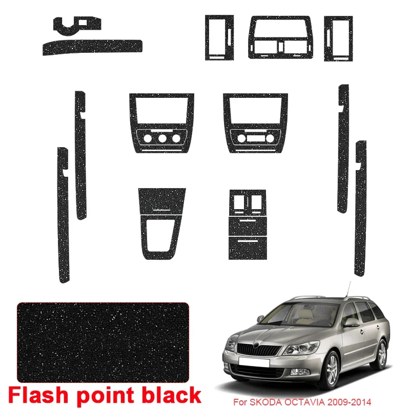 

Car Carbon Black Interior Sticker Auto Lifting Window Panel Decal Gear Door Protective Film For SKODA OCTAVIA 2009-Present LHD