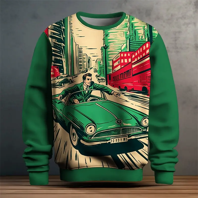 Men's Graphic Car Sweatshirts Golf Pullover Sweatshirt Long Sleeve Sweatshirt Crew Neck Fashion Daily Casual 3D Print Spring