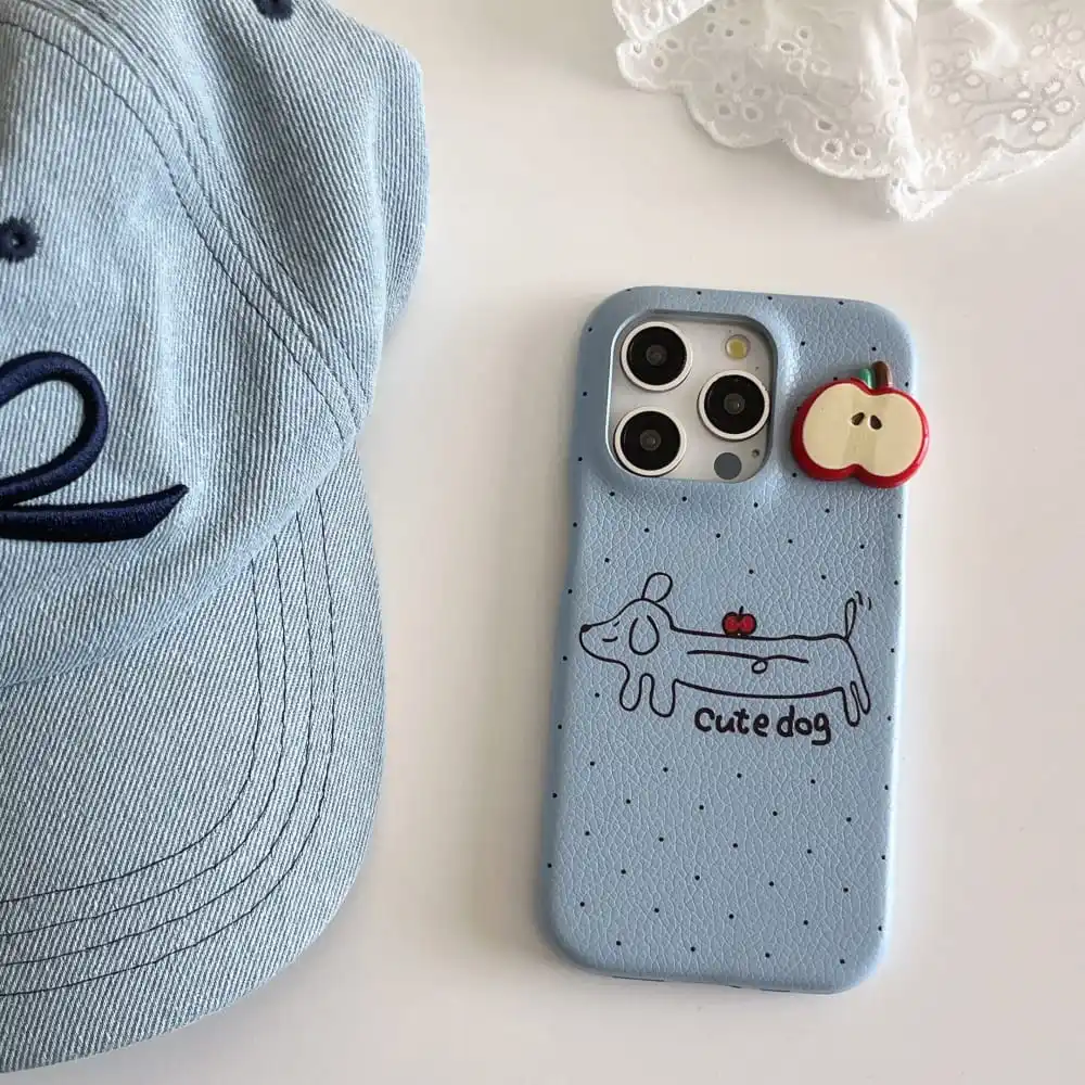 جراب هاتف جرو جلدي ناعم لـ iPhone ، حيوانات كرتونية لطيفة ، غطاء واقي ضد السقوط ، تخفيضات كبيرة ، جميل ، 12 ، 13 ، 14 ، 15 Pro Max