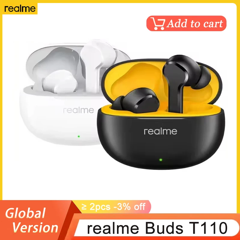 Original Realme Buds T110 TWS Wireless Earphone AI ENC Bluetooth 5.4 IPX5 Waterproof 38 Hours Battery Life Headphone