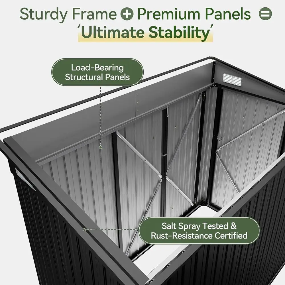 7.5'x4' Triple Door Shed Outdoor Storage Shed Black | Metal Storage Cabinet with Slopping Roo or Tools ycles Storage or Garden,P view 5