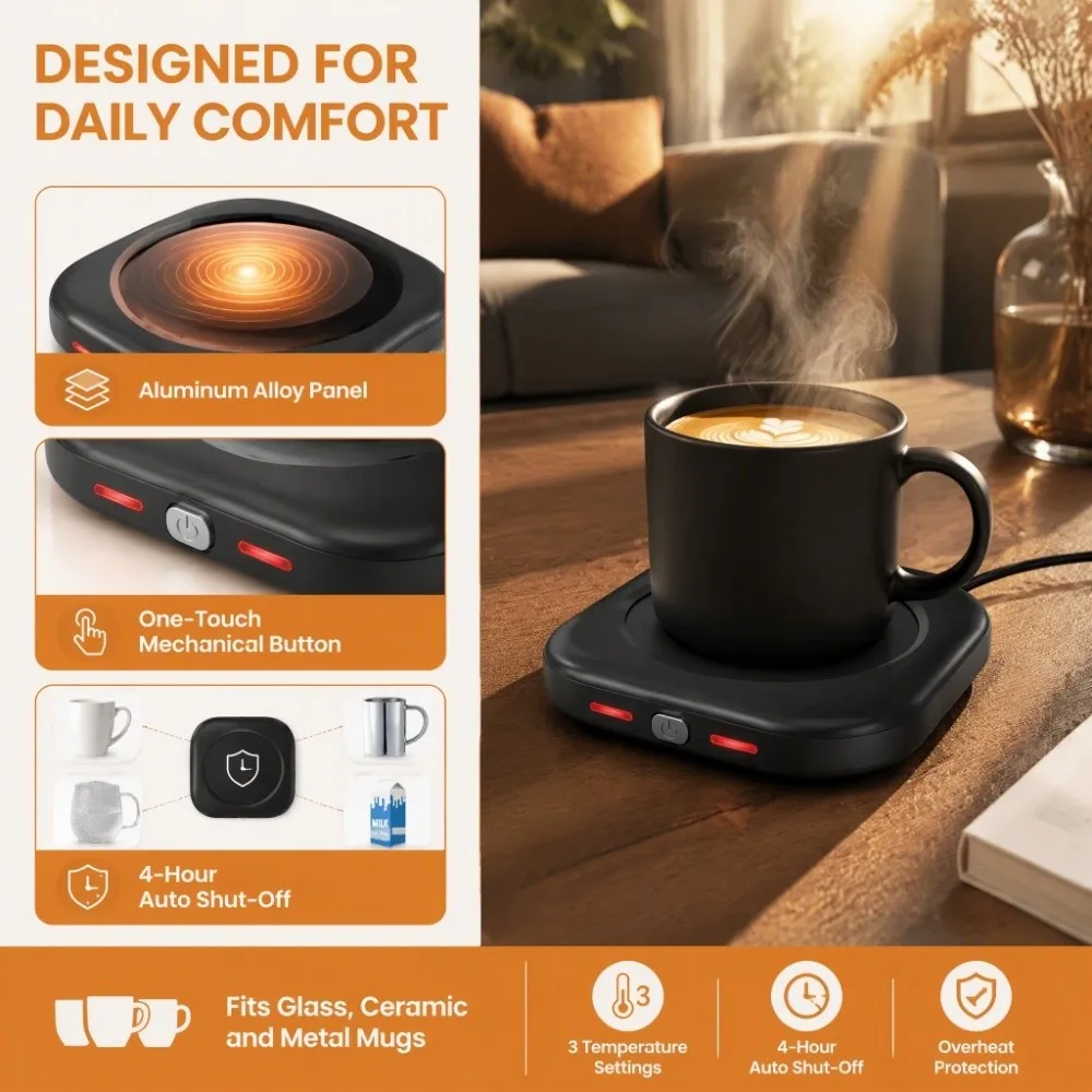 Auto Shut Off Coffee Mug Warmer 3 Temperature Setting Timer Function Smart Cup Warmer Thermostat Coaster Desk Cup Heater Gifts