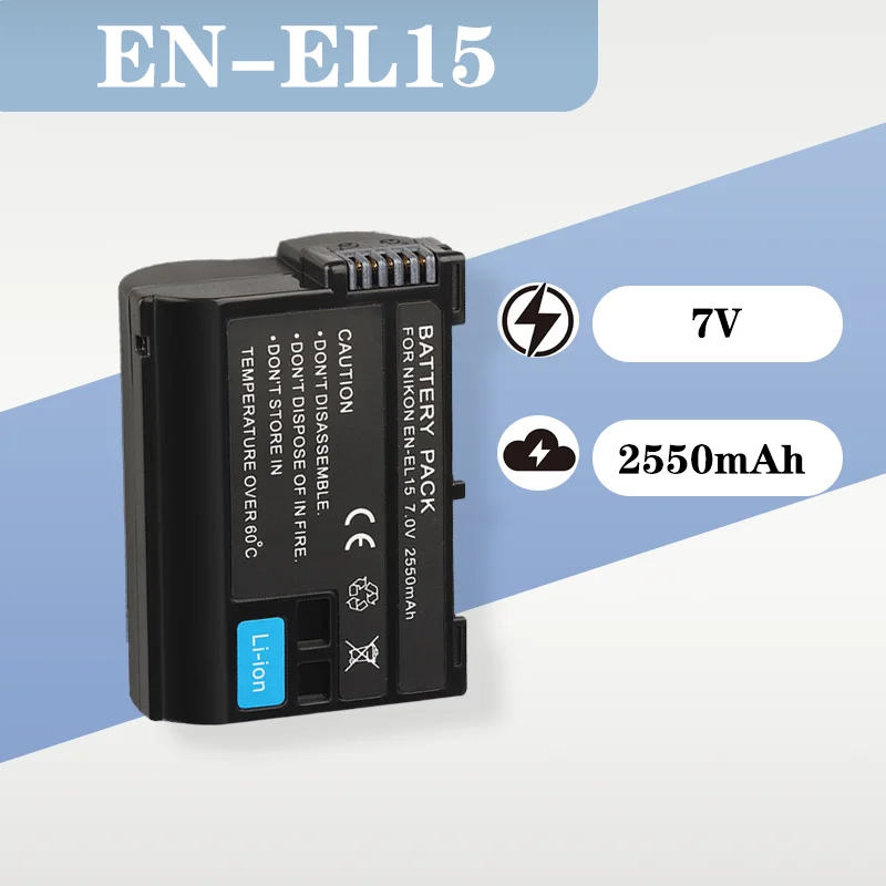 

High Capacity 7.0V 2550mAh Li-ion Battery for Nikon EN-EL15/EL15, Fit DSLR D750, D800, V1, D600 Cameras