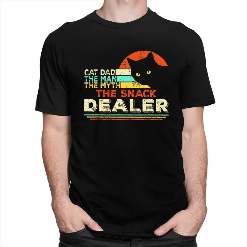 Custom Vintage Cat Dad T Shirt Men Short-Sleeve Fathers Day Gift T-shirt Streetwear Tee Pure Cotton Slim Fit Tshirts Gift