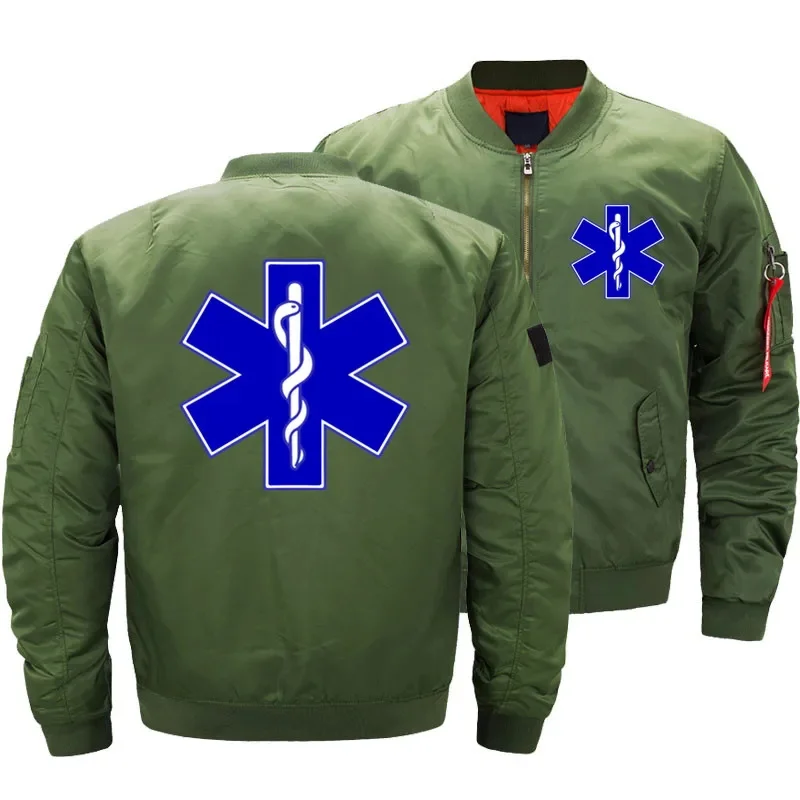 EMT Emergency Ambulance Men Zipper Bomber Jacket Daily Casual Travel Moto Jacket Winter Thick Coat Warm Windbreaker