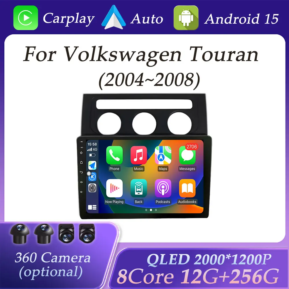 

Wireless Carplay for Volkswagen Touran 2004-2008 Car Radio Video Multimedia Player GPS Navigation DSP Stereo WIFI QLED Screen BT