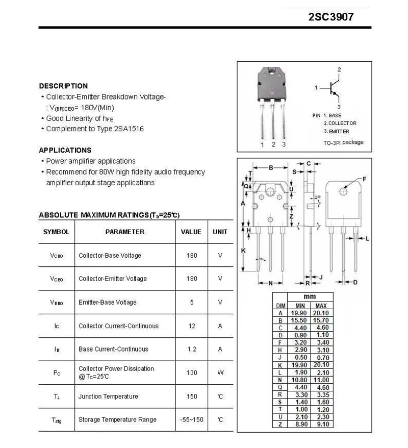 2sc3907 Versterkt Powerbuispakket TO-3P-3 Nieuwe Originele Triodeprinter, Audio-Speciale Gepaarde Transistor Npn