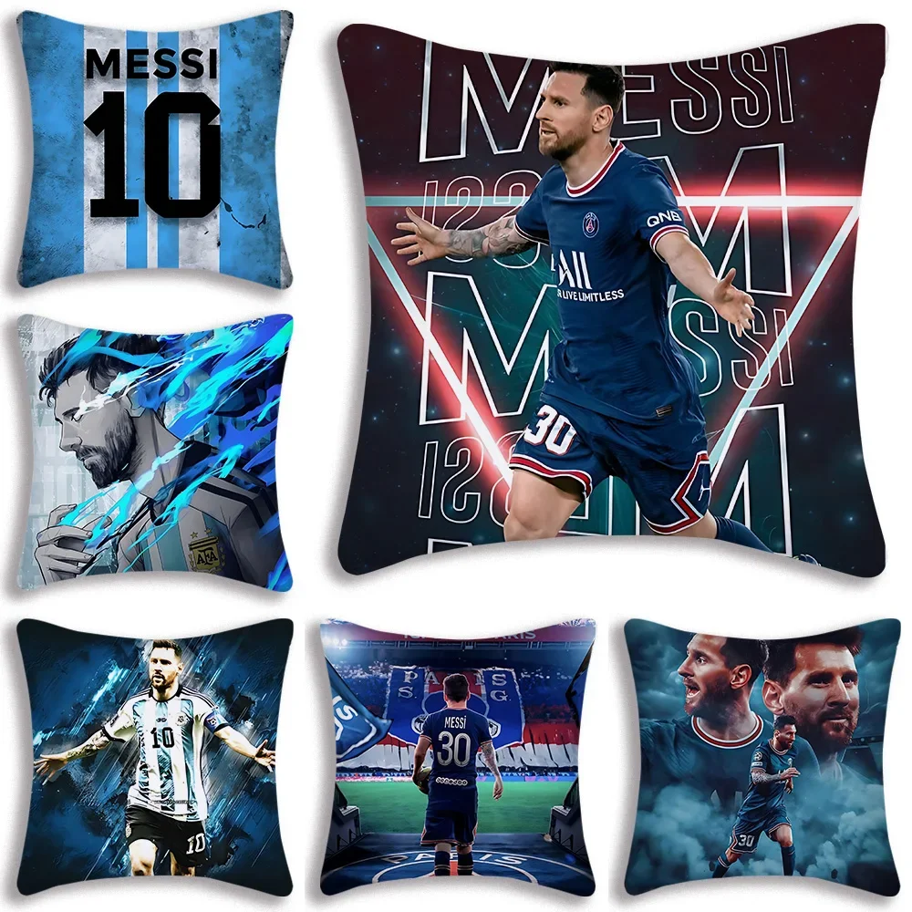 Pillow Covers Cartoon Footballer M-Messis Sofa Decorative Home Double-sided Printing Short Plush Cute Cushion Cover