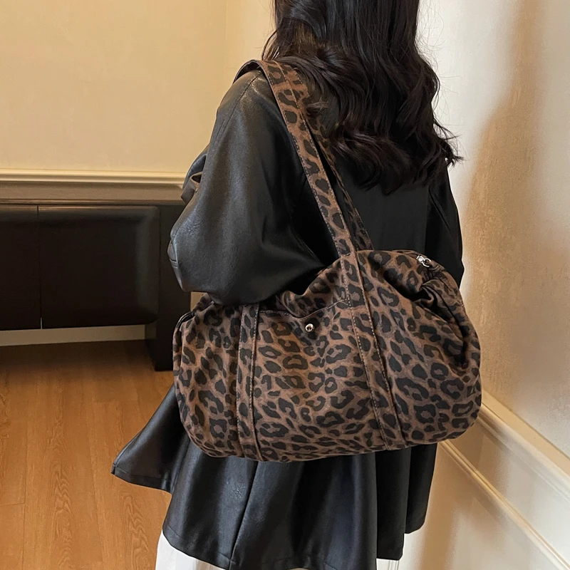 Leopardenmuster-Tragetasche für Damen, große Canvas-Umhängetasche, vielseitige Crossbody-Handtasche, Damen-Shopper-Tasche für Reisen, Arbeit und Alltag. – Detail 11