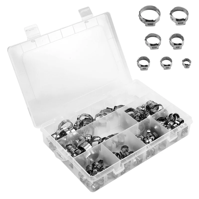 

WORTHOWN-130PCS 5.8-21Mm Single Ear Hose Clamp Stepless Strap Crimping Ring Clamp Suitable For Pipe Connection