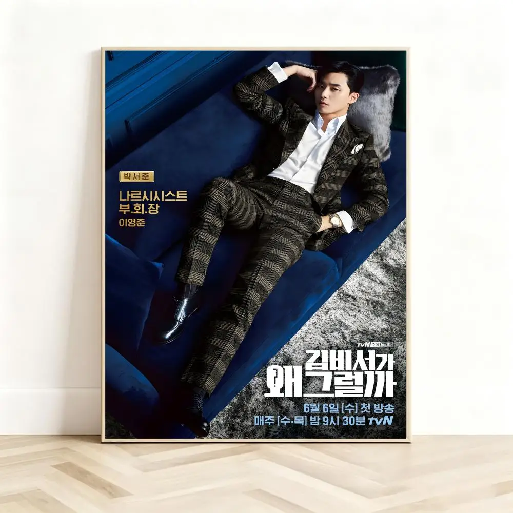 Romantic K-Drama W-Whats Wrong With Secretary Kim Poster Classic Self-Adhesive PP Wall Sticker for Living Room Bar Decor Gift