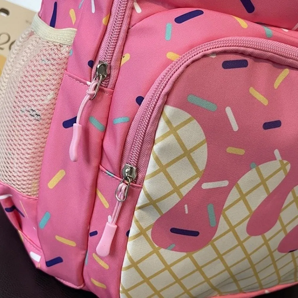 Oxford Fabric Ice Cream Printed Backpack Set with Crossbody Bag Large Capacity Bookbag with Pencil Case Lightweight Tote Bag