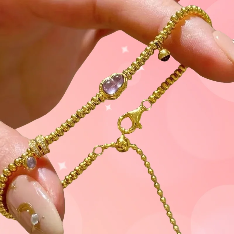

Gift 2025 High quality AU750 18K gold dot diamond gourd lucky women's bracelet,sweet and fashionable engagement party holiday je