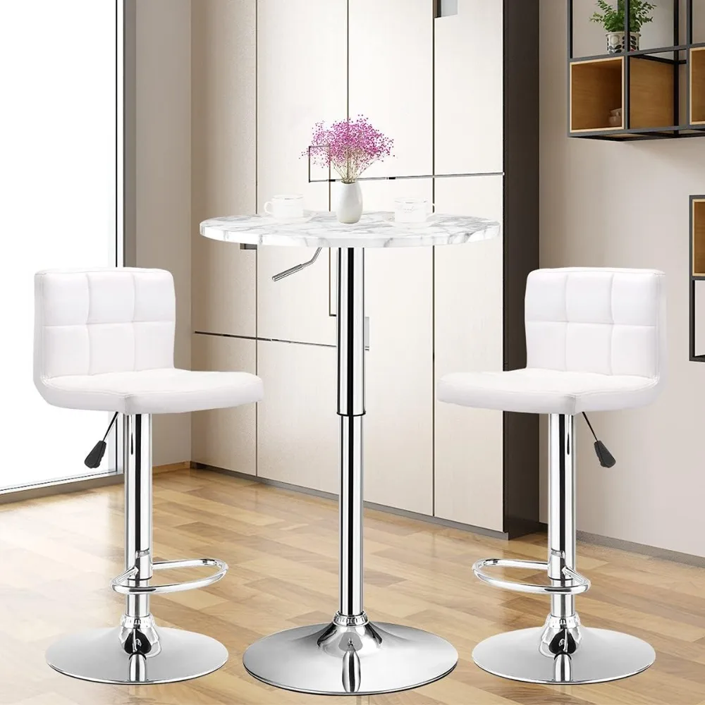 Round Pub Table Height Adjustable, 360° Swivel Cocktail Pub Table with Sliver Leg and Base for Home, Bar Table(4, White)