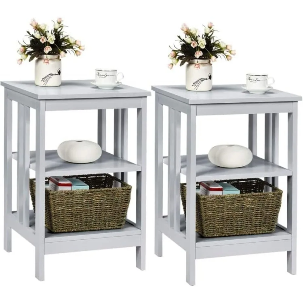 

End Table Side Table with 3-Tier Storage Shelf for Living Room, Bedroom, Stable Wooden Frame, Easy Assembly