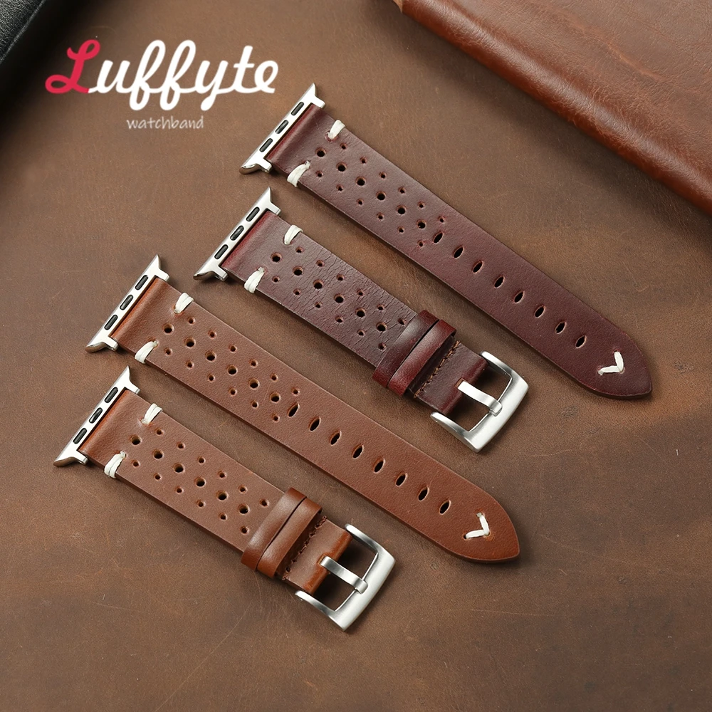 Ремешок из натуральной кожи для Apple Watch 1-10 Ultra SE 2, ремешок для часов из воловьей кожи с масляным воском для Iwatch 38/40/41/42/44/45/46/49 мм