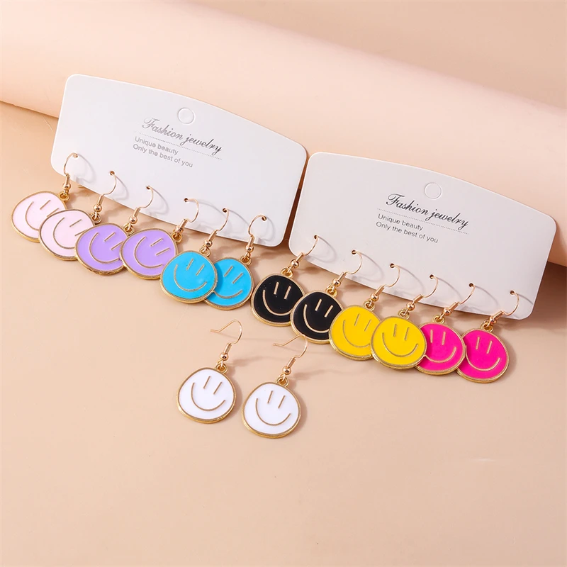 Fashion Colorful Smile Face Drop Earrings for Women Girls Party Holiday Jewelry Gifts