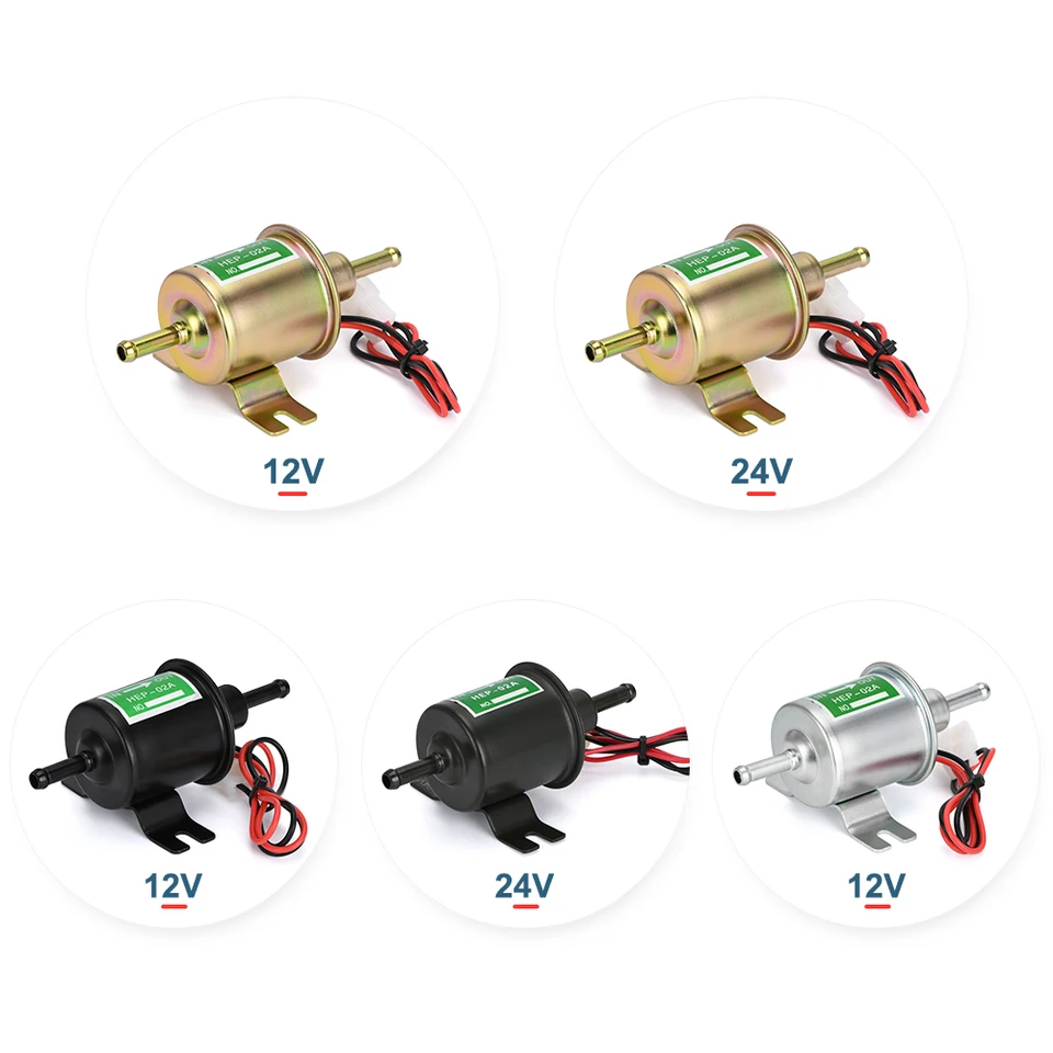 HEP-02A Elektrische Brandstofpomp – 12V/24V, Lage Druk, Voor Boot, Motorfiets, ATV, Auto – Koper, 5/16 Inch Aansluiting