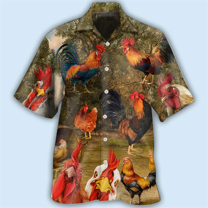 

The New Loose Breathable 3D Print Trendy Cool Fashion Chicken Shirts Beach Hawaii Tops Short Sleeves Summer Men's Shirts Men Top