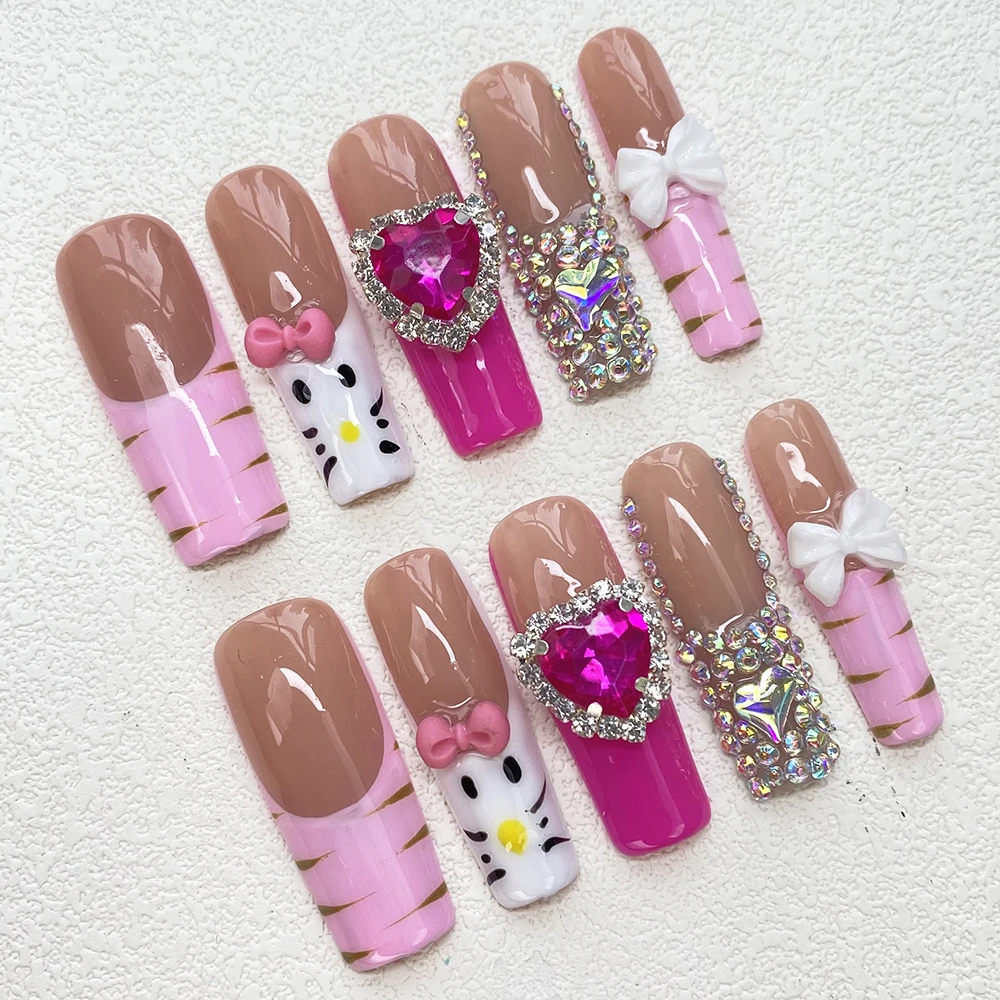 

Изысканные накладные ногти ручной росписи из мягкого геля, класса люкс, в форме «кофан», ручной работы, съемные, акриловые, искусственные ногти