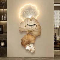 Luxury Modern Lotus FLOWER FISH Landscape Uv Cutting Edge Acrylic Hand-crafted Wall Home LED Clock for Living Room Wall Decor