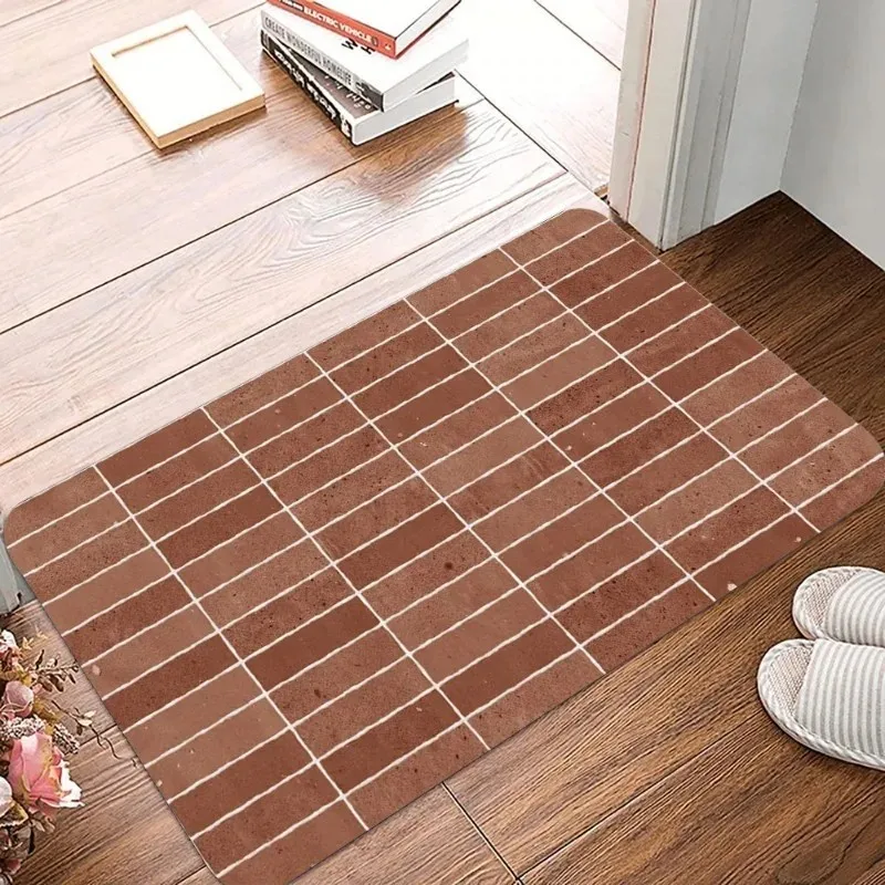 VIKAMA Geometric Imitation Brick Printed Carpet Absorbent Anti Slip Soft Floor Mat Indoor Home Decoration