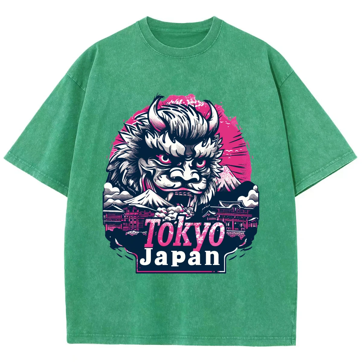 Camiseta lavada solta feminina, estampa japonesa de leão, extragrande, algodão, confortável, manga curta, retrô, chinesa, angustiada, top de hip-hop