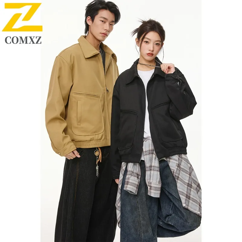 

COMXZ Unisex Men Jacket American Fashion Lightweight Comfortable Coat Classic Notch Collar Street Style Windproof Autumn Coats