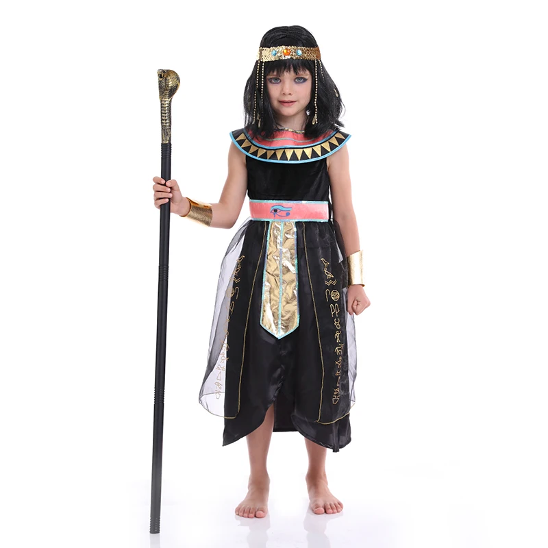 Dark Egyptian Cleopatra Costume For Girls Black Nile Queen Outfit Kids Ancient Egypt Goddess Historical Pharaoh Princess Dress