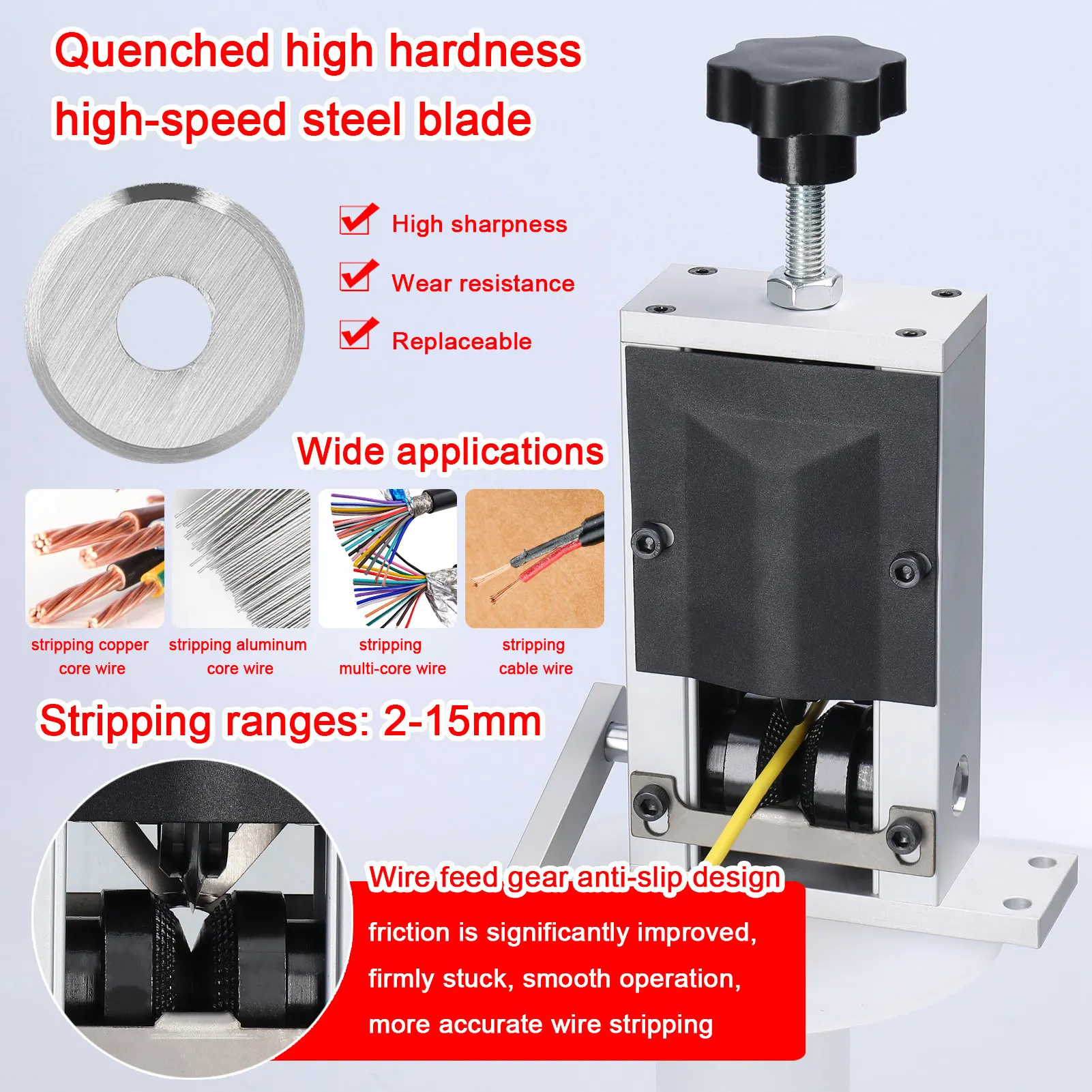 Wire Stripping Machine Aluminum Alloy Frame Manual Hand Crank Copper Wire Stripper Machine for 2‑15mm Diameter Cable